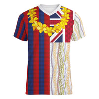 Hawaiian Tropical Plants Lei Women V-Neck T-Shirt National Flag Style - Polynesian Pride