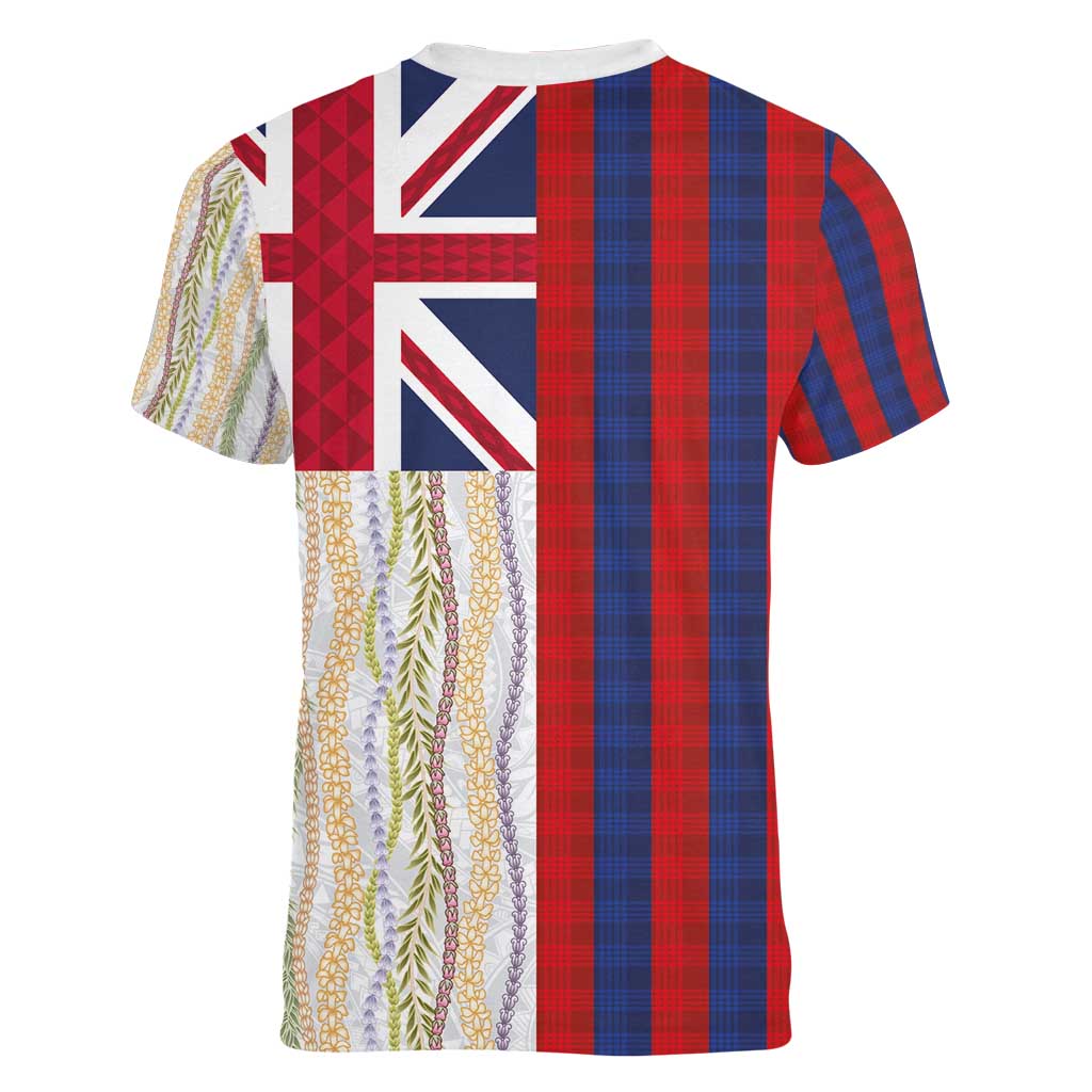 Hawaiian Tropical Plants Lei Women V-Neck T-Shirt National Flag Style - Polynesian Pride