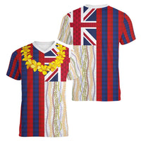 Hawaiian Tropical Plants Lei Women V-Neck T-Shirt National Flag Style - Polynesian Pride