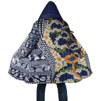 Hawaiian Plumeria Lei Cloak Kakau Motifs and Palaka Half Style Blue Color - Polynesian Pride