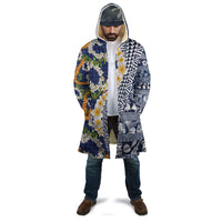 Hawaiian Plumeria Lei Cloak Kakau Motifs and Palaka Half Style Blue Color - Polynesian Pride