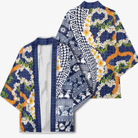 Hawaiian Plumeria Lei Kimono Kakau Motifs and Palaka Half Style Blue Color LT03 - Polynesian Pride