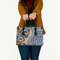 Hawaiian Plumeria Lei Leather Bag Kakau Motifs and Palaka Half Style Blue Color - Polynesian Pride