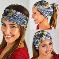 Hawaiian Plumeria Lei Neck Gaiter Kakau Motifs and Palaka Half Style Blue Color - Polynesian Pride