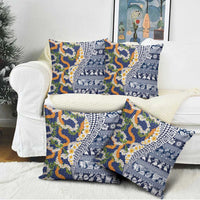 Hawaiian Plumeria Lei Pillow Cover Kakau Motifs and Palaka Half Style Blue Color - Polynesian Pride