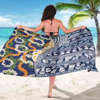Hawaiian Plumeria Lei Sarong Kakau Motifs and Palaka Half Style Blue Color LT03 - Polynesian Pride