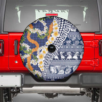 Hawaiian Plumeria Lei Spare Tire Cover Kakau Motifs and Palaka Half Style Blue Color - Polynesian Pride