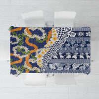 Hawaiian Plumeria Lei Tablecloth Kakau Motifs and Palaka Half Style Blue Color - Polynesian Pride
