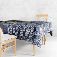 Hawaiian Plumeria Lei Tablecloth Kakau Motifs and Palaka Half Style Blue Color - Polynesian Pride