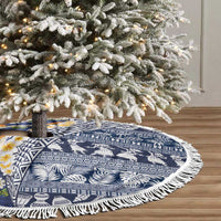 Hawaiian Plumeria Lei Tree Skirt Kakau Motifs and Palaka Half Style Blue Color - Polynesian Pride