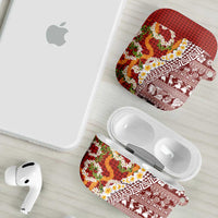 Hawaiian Plumeria Lei AirPods Case Kakau Motifs and Palaka Half Style Red Color - Polynesian Pride