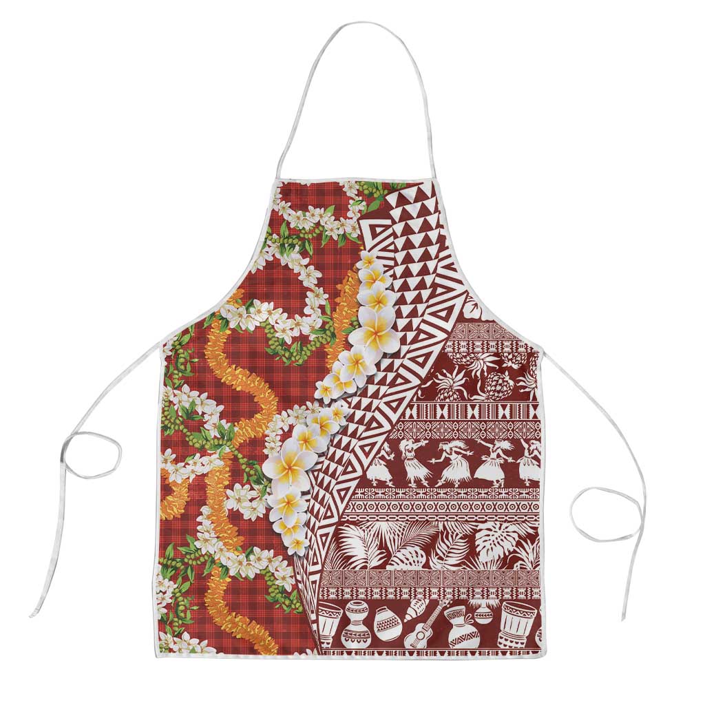 Hawaiian Plumeria Lei Apron Kakau Motifs and Palaka Half Style Red Color LT03 Red - Polynesian Pride