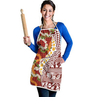 Hawaiian Plumeria Lei Apron Kakau Motifs and Palaka Half Style Red Color LT03 - Polynesian Pride