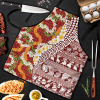 Hawaiian Plumeria Lei Apron Kakau Motifs and Palaka Half Style Red Color LT03 Red - Polynesian Pride