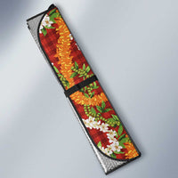 Hawaiian Plumeria Lei Auto Sun Shade Kakau Motifs and Palaka Half Style Red Color - Polynesian Pride