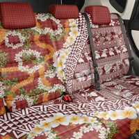 Hawaiian Plumeria Lei Back Car Seat Cover Kakau Motifs and Palaka Half Style Red Color - Polynesian Pride
