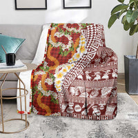 Hawaiian Plumeria Lei Blanket Kakau Motifs and Palaka Half Style Red Color - Polynesian Pride