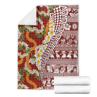 Hawaiian Plumeria Lei Blanket Kakau Motifs and Palaka Half Style Red Color - Polynesian Pride