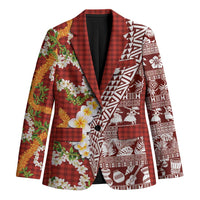 Hawaiian Plumeria Lei Blazer Kakau Motifs and Palaka Half Style Red Color - Polynesian Pride