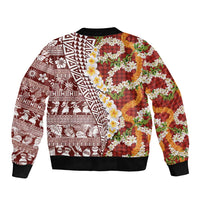 Hawaiian Plumeria Lei Bomber Jacket Kakau Motifs and Palaka Half Style Red Color LT03 - Polynesian Pride