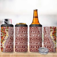 Hawaiian Plumeria Lei 4 in 1 Can Cooler Tumbler Kakau Motifs and Palaka Half Style Red Color - Polynesian Pride