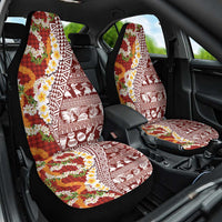 Hawaiian Plumeria Lei Car Seat Cover Kakau Motifs and Palaka Half Style Red Color - Polynesian Pride