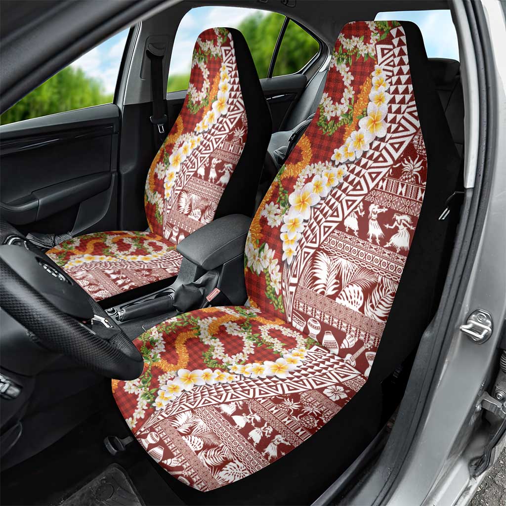Hawaiian Plumeria Lei Car Seat Cover Kakau Motifs and Palaka Half Style Red Color - Polynesian Pride
