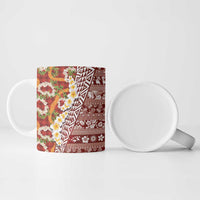 Hawaiian Plumeria Lei Ceramic Mug Kakau Motifs and Palaka Half Style Red Color - Polynesian Pride