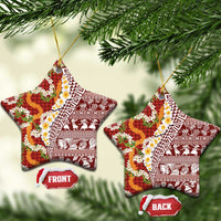 Hawaiian Plumeria Lei Ceramic Ornament Kakau Motifs and Palaka Half Style Red Color - Polynesian Pride