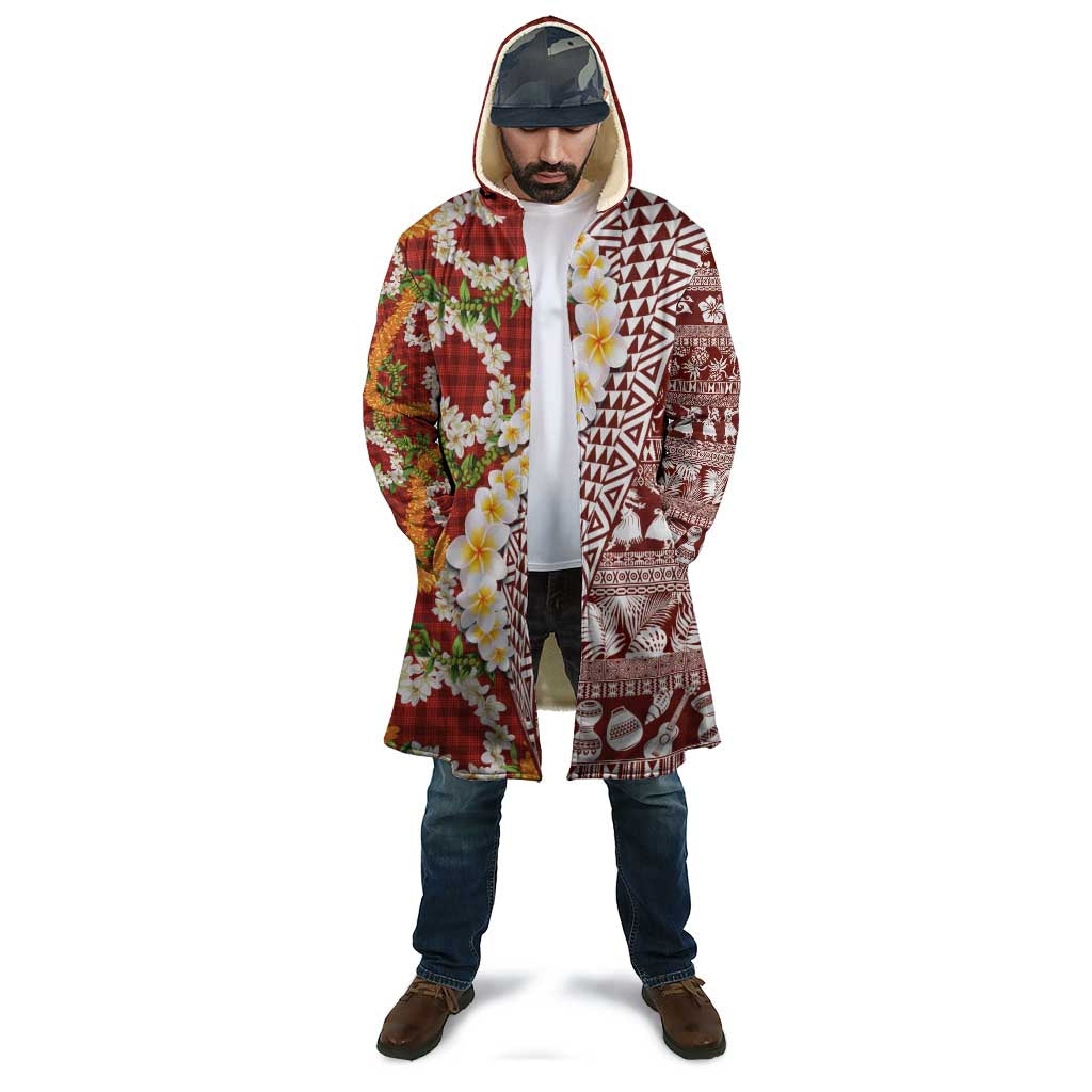 Hawaiian Plumeria Lei Cloak Kakau Motifs and Palaka Half Style Red Color - Polynesian Pride