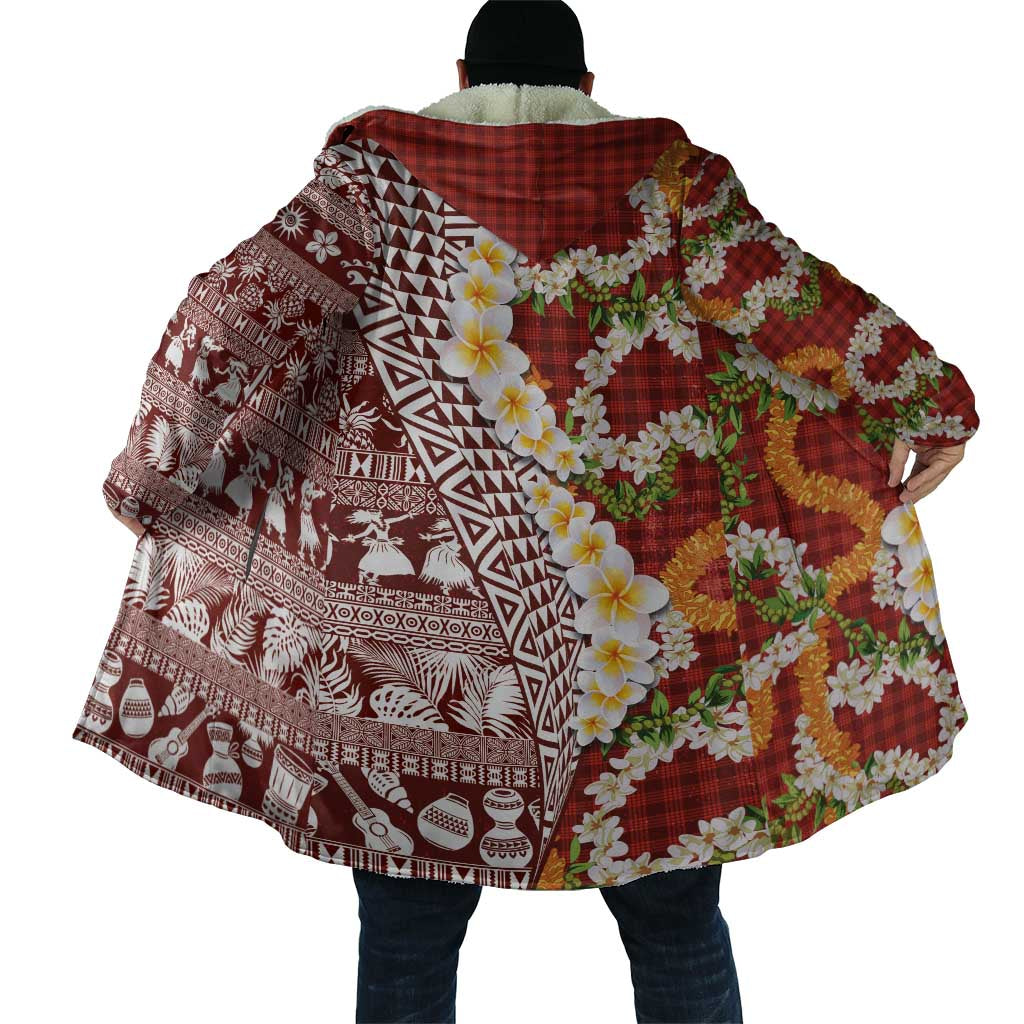 Hawaiian Plumeria Lei Cloak Kakau Motifs and Palaka Half Style Red Color - Polynesian Pride
