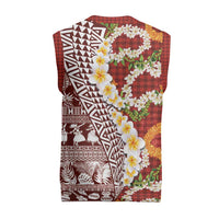 Hawaiian Plumeria Lei Christmas Knitted V-Neck Vest Kakau Motifs and Palaka Half Style Red Color - Polynesian Pride