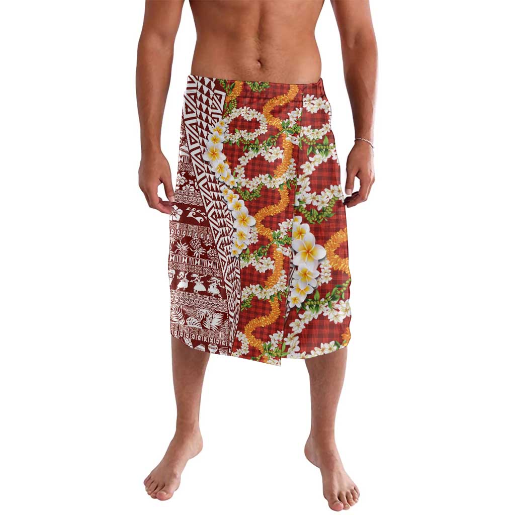 Hawaiian Plumeria Lei Lavalava Kakau Motifs and Palaka Half Style Red Color LT03 Red - Polynesian Pride