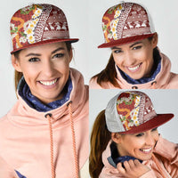 Hawaiian Plumeria Lei Mesh Trucker Cap Kakau Motifs and Palaka Half Style Red Color - Polynesian Pride