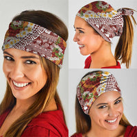 Hawaiian Plumeria Lei Neck Gaiter Kakau Motifs and Palaka Half Style Red Color - Polynesian Pride