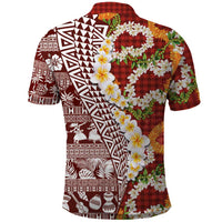 Hawaiian Plumeria Lei Polo Shirt Kakau Motifs and Palaka Half Style Red Color - Polynesian Pride
