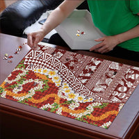 Hawaiian Plumeria Lei Puzzle Kakau Motifs and Palaka Half Style Red Color - Polynesian Pride