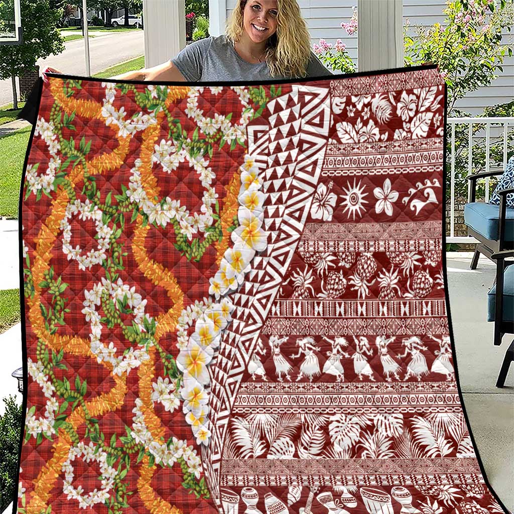 Hawaiian Plumeria Lei Quilt Kakau Motifs and Palaka Half Style Red Color LT03 Red - Polynesian Pride