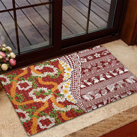 Hawaiian Plumeria Lei Rubber Doormat Kakau Motifs and Palaka Half Style Red Color - Polynesian Pride