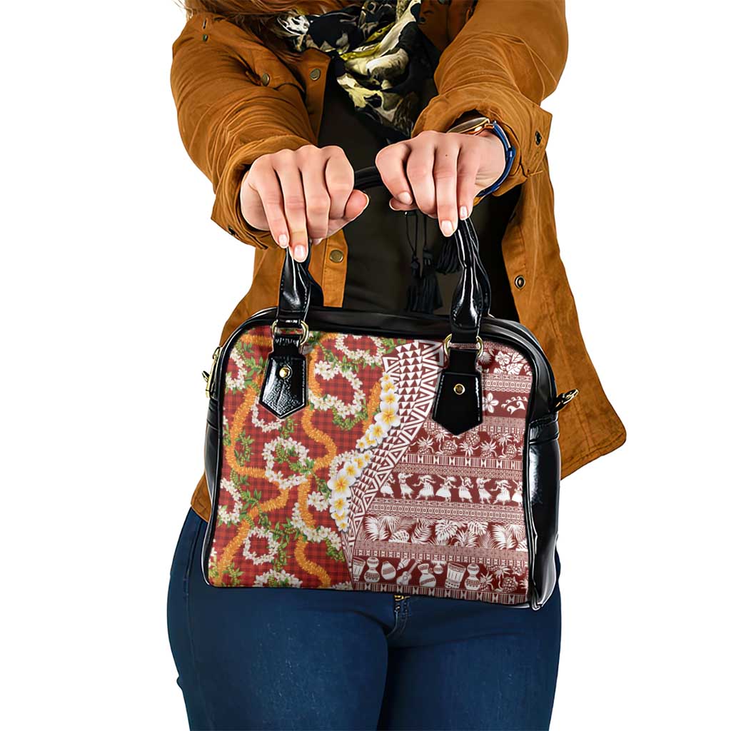 Hawaiian Plumeria Lei Shoulder Handbag Kakau Motifs and Palaka Half Style Red Color LT03 One Size Red - Polynesian Pride