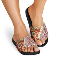 Hawaiian Plumeria Lei Slide Sandals Kakau Motifs and Palaka Half Style Red Color LT03 - Polynesian Pride