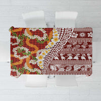 Hawaiian Plumeria Lei Tablecloth Kakau Motifs and Palaka Half Style Red Color - Polynesian Pride