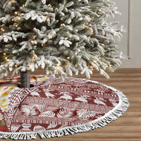 Hawaiian Plumeria Lei Tree Skirt Kakau Motifs and Palaka Half Style Red Color - Polynesian Pride