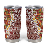 Hawaiian Plumeria Lei Tumbler Cup Kakau Motifs and Palaka Half Style Red Color - Polynesian Pride