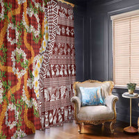 Hawaiian Plumeria Lei Window Curtain Kakau Motifs and Palaka Half Style Red Color LT03 - Polynesian Pride