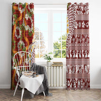 Hawaiian Plumeria Lei Window Curtain Kakau Motifs and Palaka Half Style Red Color LT03 - Polynesian Pride