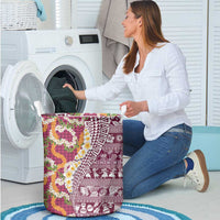 Hawaiian Plumeria Lei Laundry Basket Kakau Motifs and Palaka Half Style Pink Color - Polynesian Pride