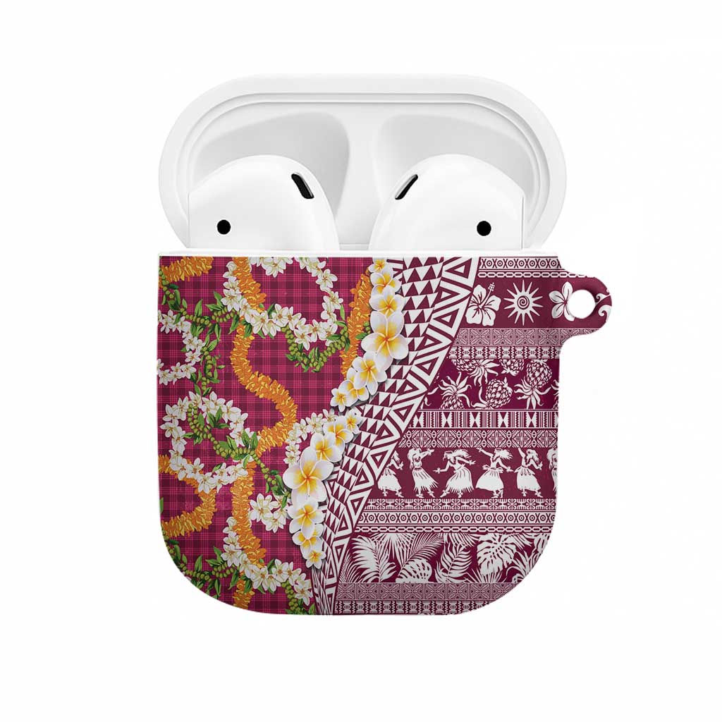 Hawaiian Plumeria Lei AirPods Case Kakau Motifs and Palaka Half Style Pink Color LT03 Pink - Polynesian Pride