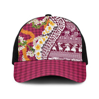 Hawaiian Plumeria Lei Baseball Net Cap Kakau Motifs and Palaka Half Style Pink Color - Polynesian Pride