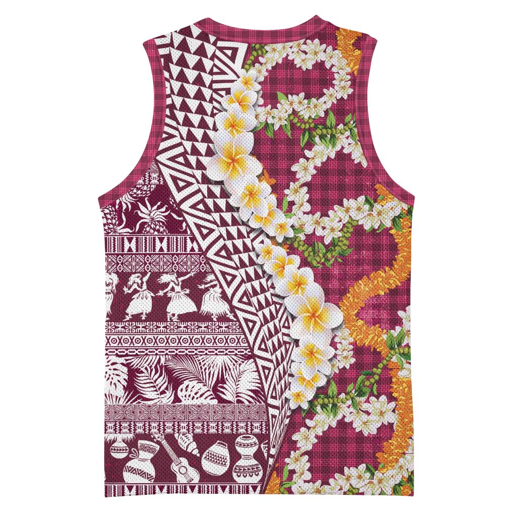 Hawaiian Plumeria Lei Basketball Jersey Kakau Motifs and Palaka Half Style Pink Color - Polynesian Pride